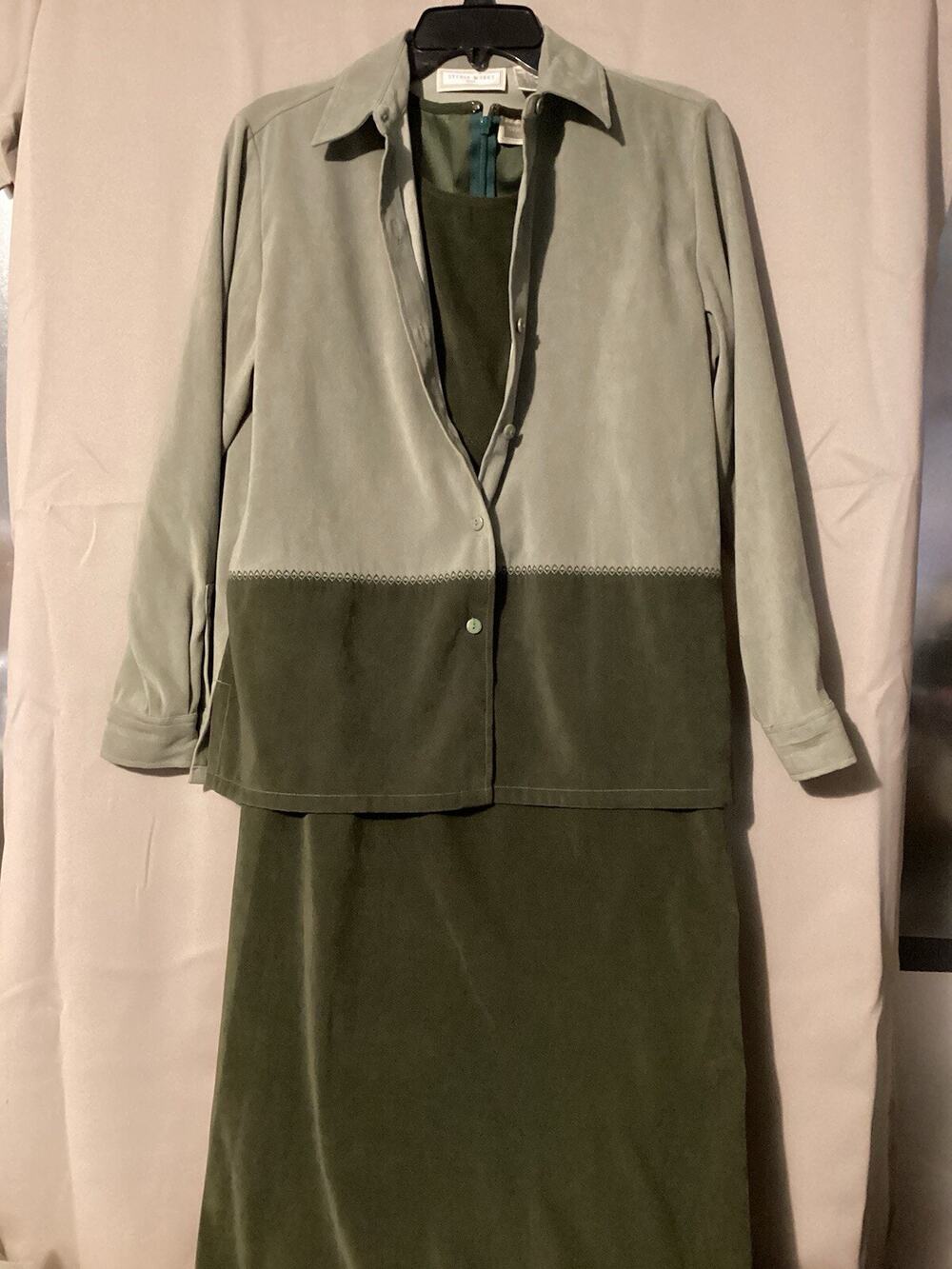 2 Piece Jacket & Dress Suit Long Two Tone Green SZ 6 Petite